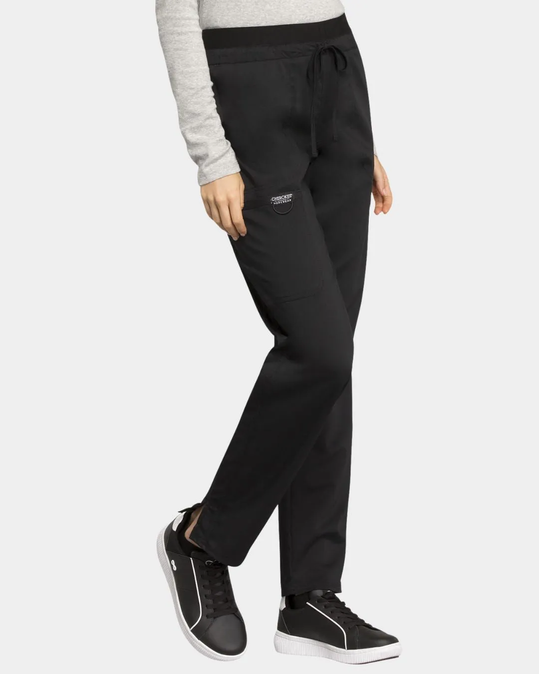 Cherokee Womens Mid Rise Tapered Leg Drawstring Pant - WW105 - Black