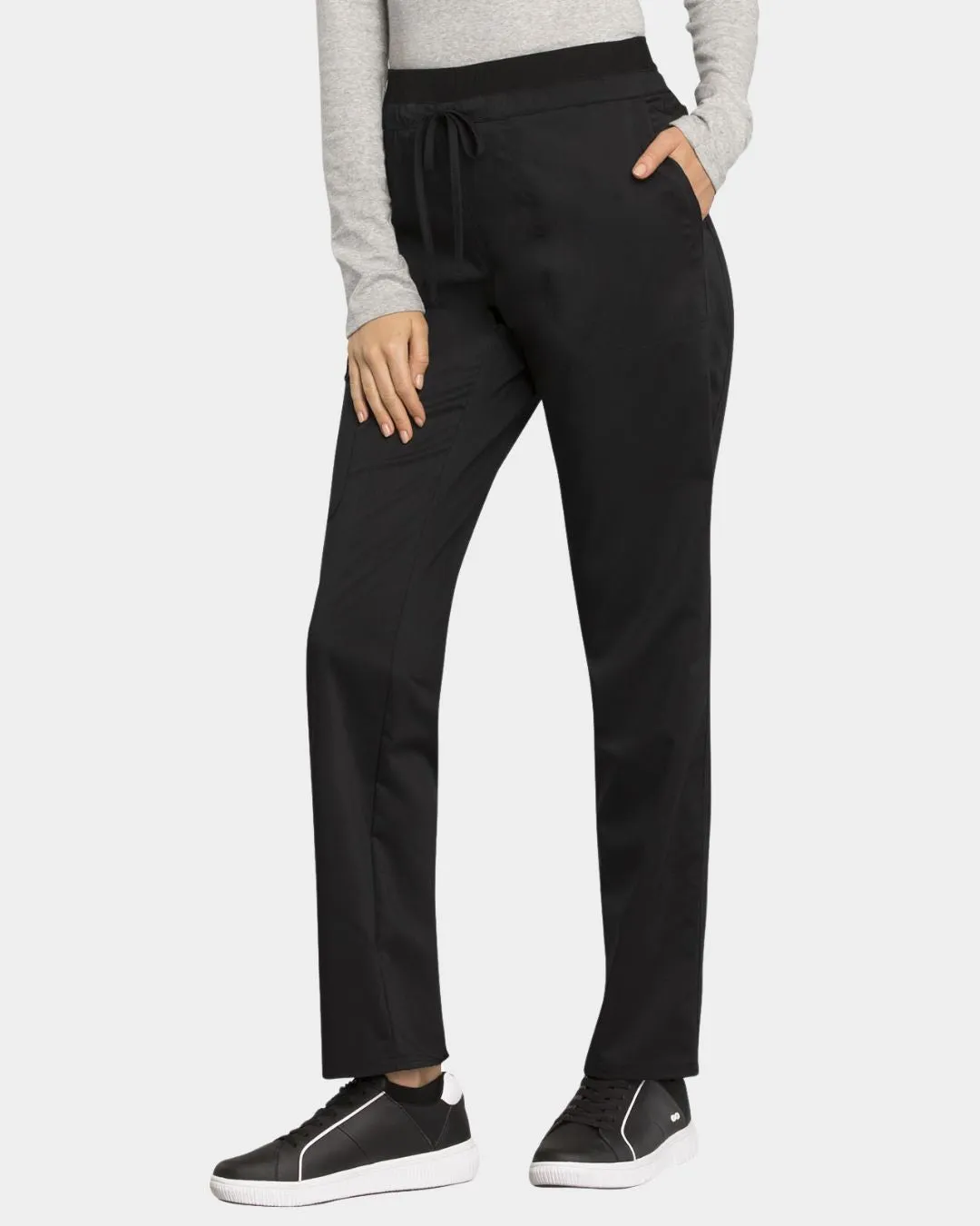 Cherokee Womens Mid Rise Tapered Leg Drawstring Pant - WW105 - Black