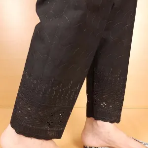 Chikankari Cotton Trouser - Black - ZT302