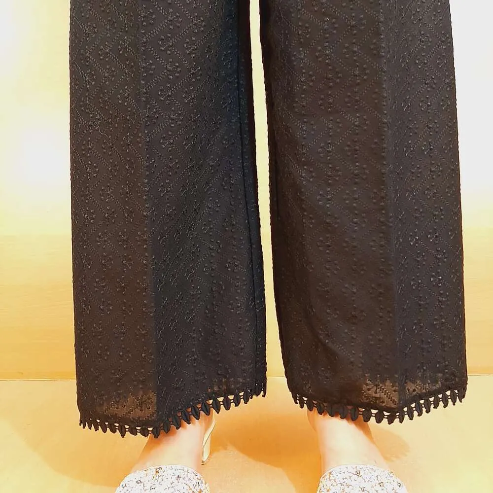 Chikankari Palazzo - Soft Cotton - Black - ZT301