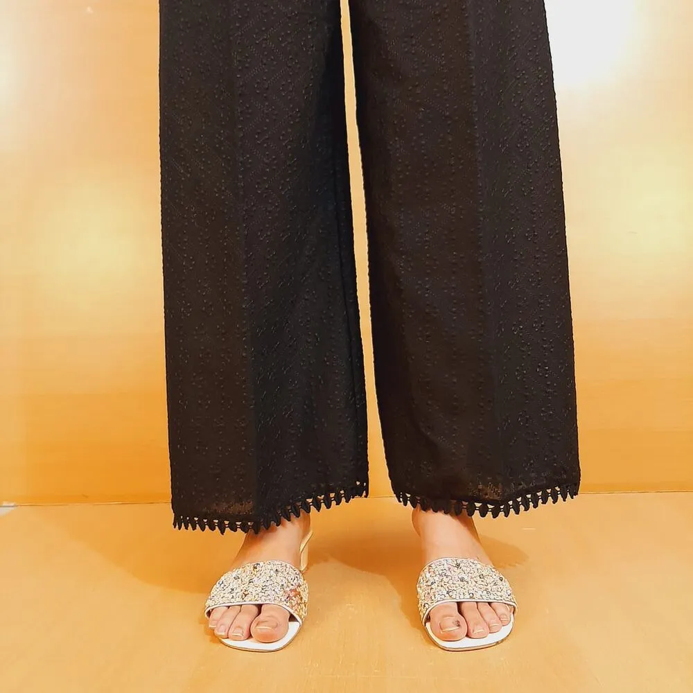 Chikankari Palazzo - Soft Cotton - Black - ZT301