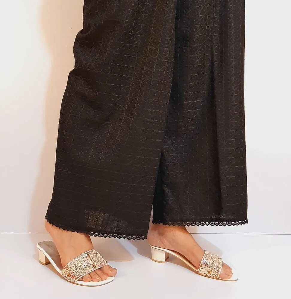 Chikankari Palazzo With Bottom Lace - Black - ZT505