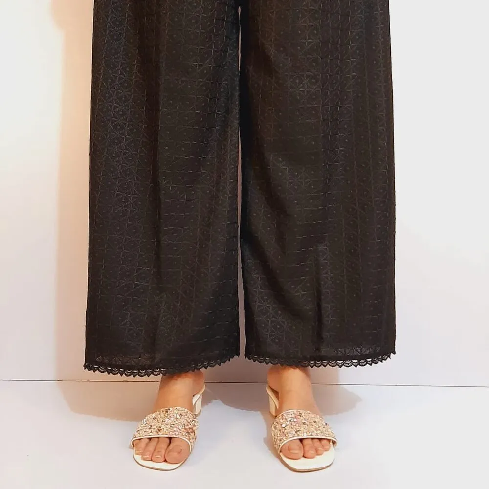 Chikankari Palazzo With Bottom Lace - Black - ZT505