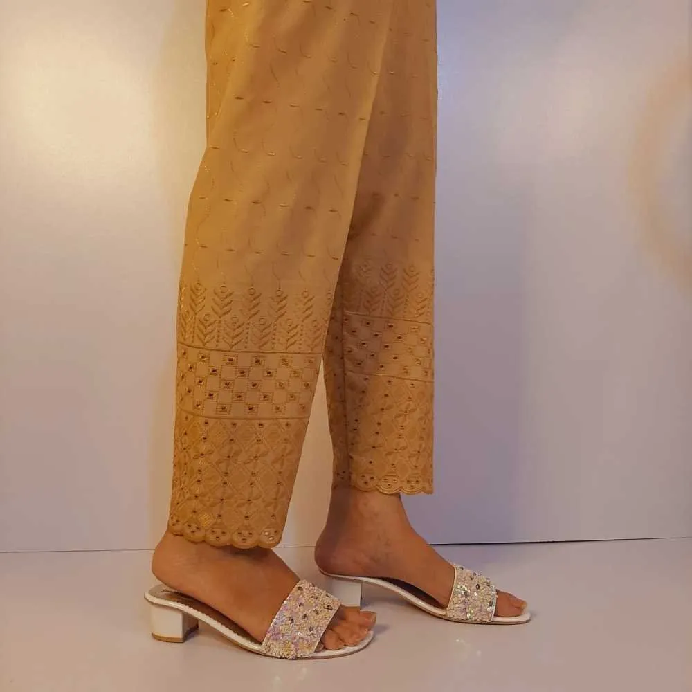 Chikankari Trouser - Soft Cotton - Beige - ZT517