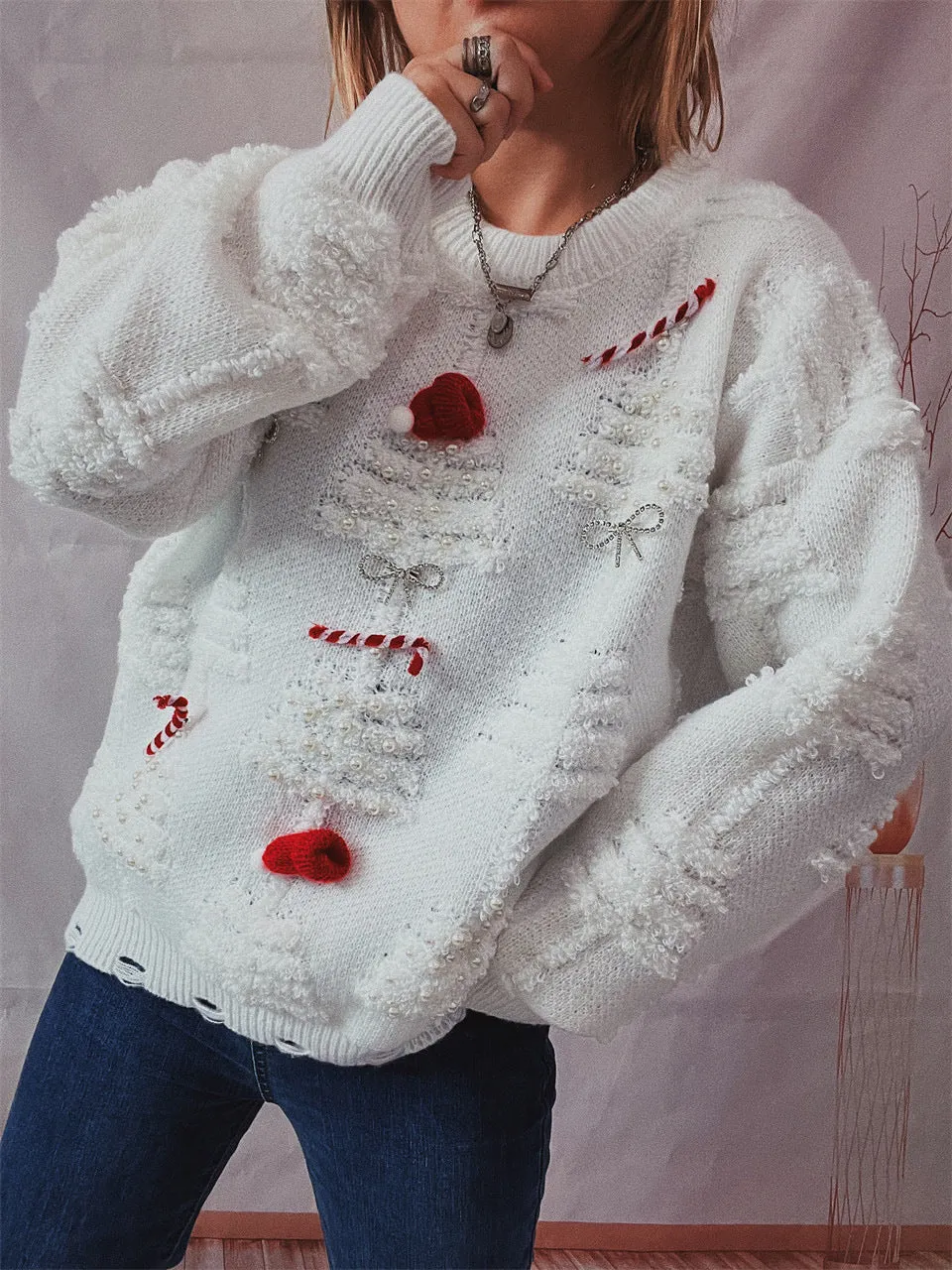 Christmas Casual Long Sleeve Crew Neck Knit Sweater