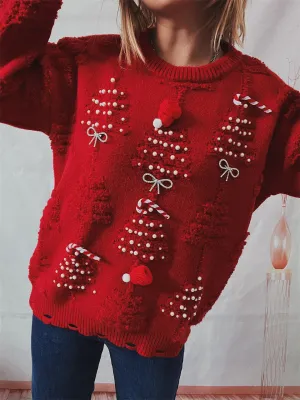 Christmas Casual Long Sleeve Crew Neck Knit Sweater
