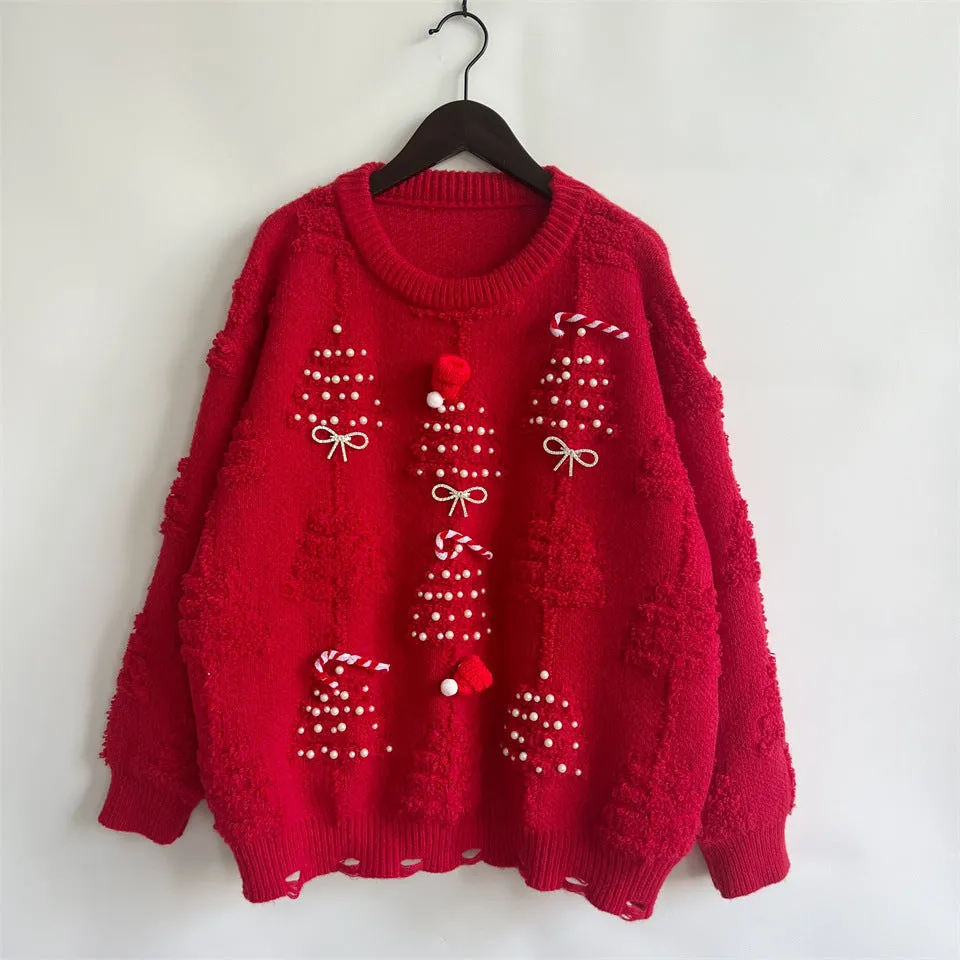 Christmas Casual Long Sleeve Crew Neck Knit Sweater