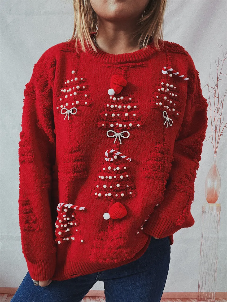 Christmas Casual Long Sleeve Crew Neck Knit Sweater