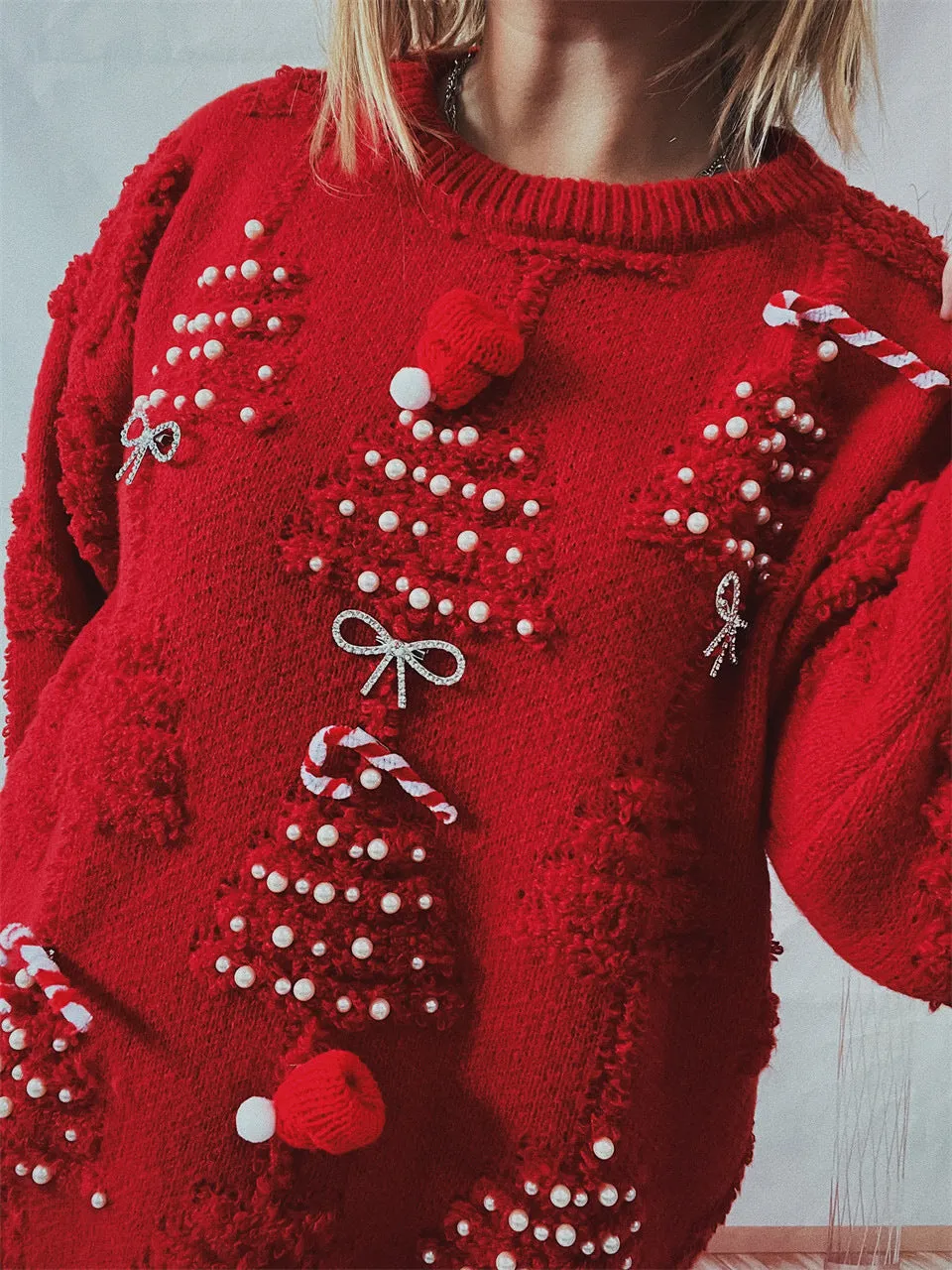 Christmas Casual Long Sleeve Crew Neck Knit Sweater
