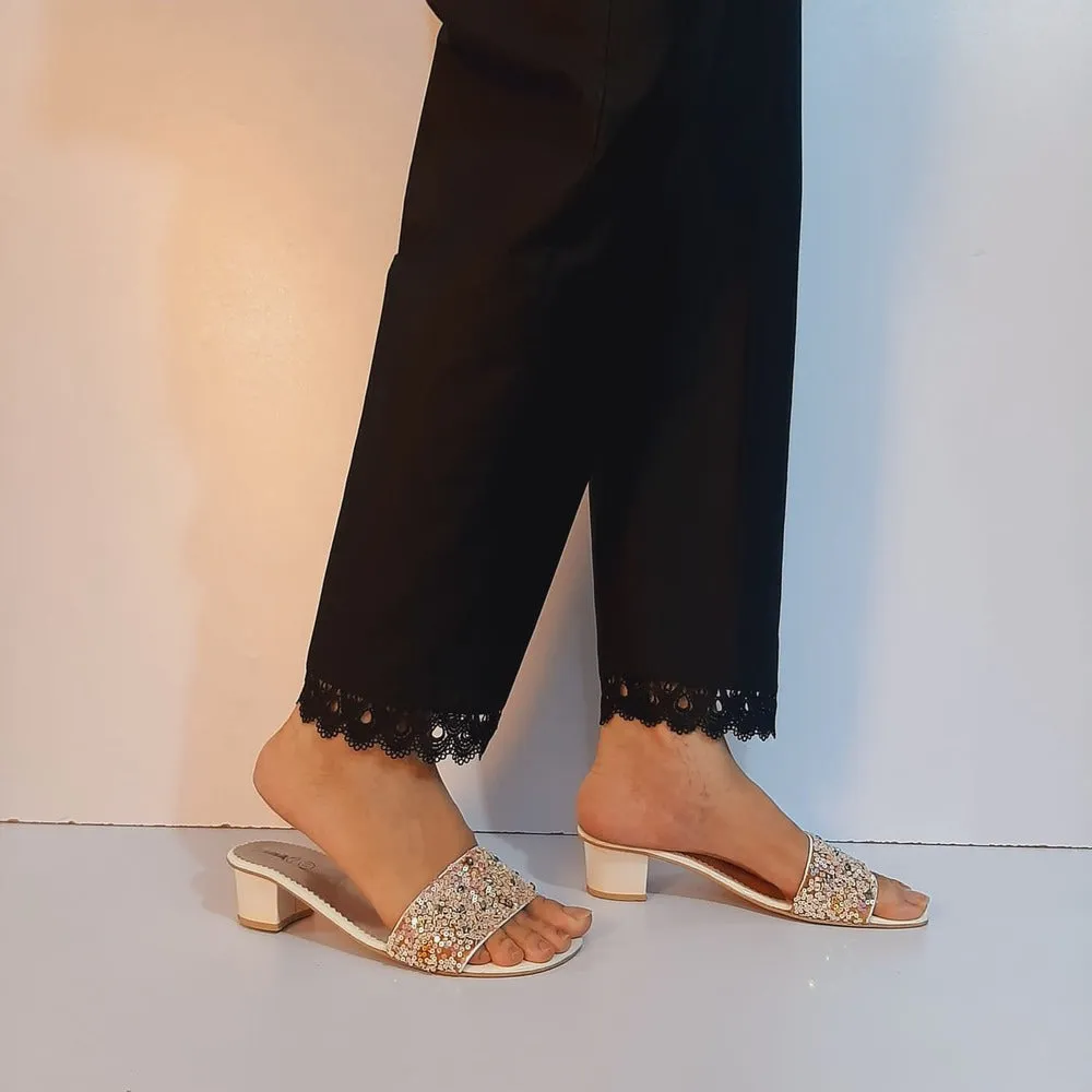 Cotton Trouser With Bottom Lace - Black - ZT225