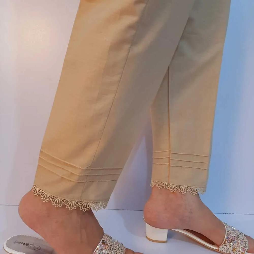 Cotton Trouser With  Lace - Beige -  ZT233