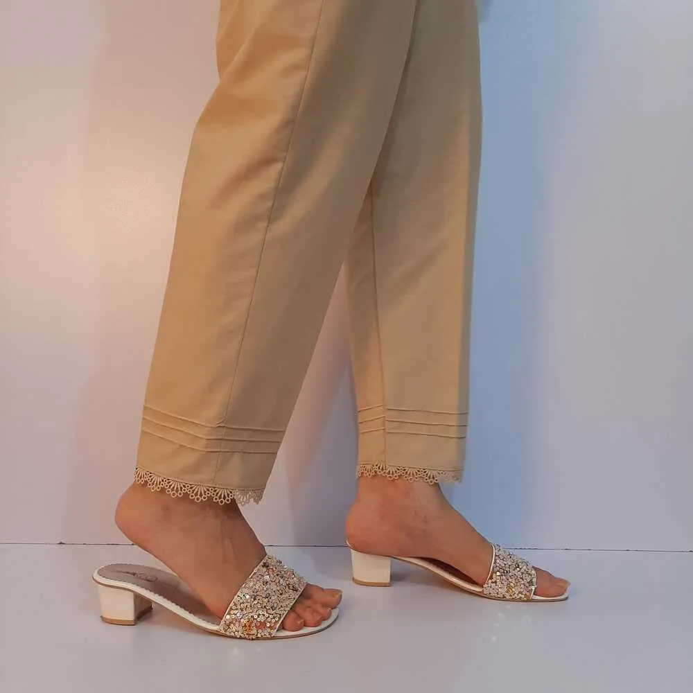 Cotton Trouser With  Lace - Beige -  ZT233