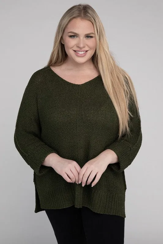 Crew Neck Knit Sweater, Various Colors, eesome (Plus Only)