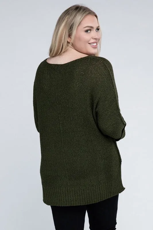 Crew Neck Knit Sweater, Various Colors, eesome (Plus Only)
