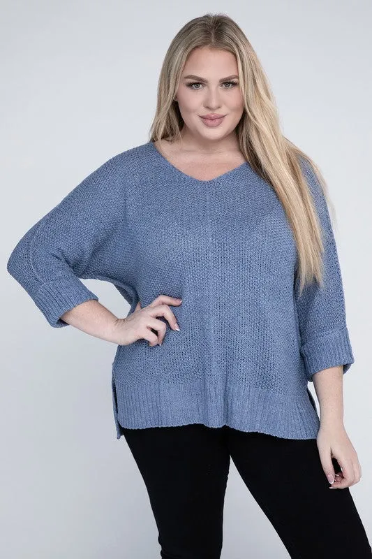 Crew Neck Knit Sweater, Various Colors, eesome (Plus Only)