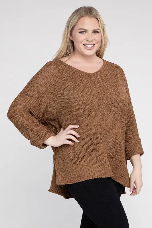 Crew Neck Knit Sweater, Various Colors, eesome (Plus Only)