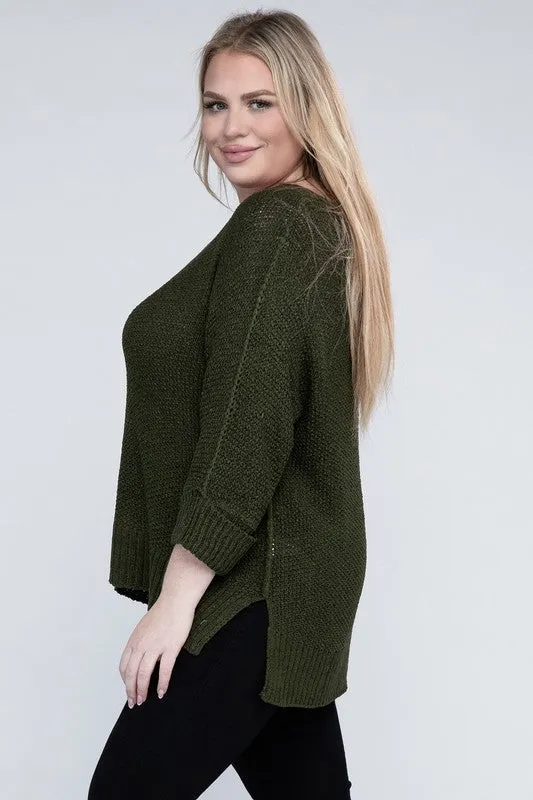 Crew Neck Knit Sweater, Various Colors, eesome (Plus Only)