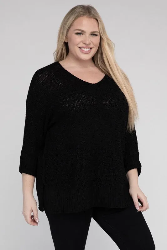 Crew Neck Knit Sweater, Various Colors, eesome (Plus Only)