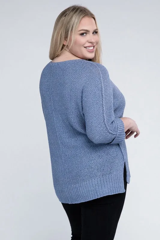 Crew Neck Knit Sweater, Various Colors, eesome (Plus Only)