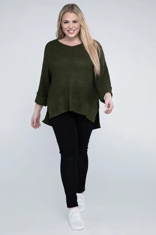 Crew Neck Knit Sweater, Various Colors, eesome (Plus Only)
