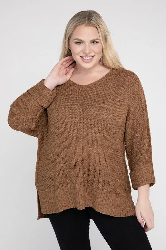 Crew Neck Knit Sweater, Various Colors, eesome (Plus Only)
