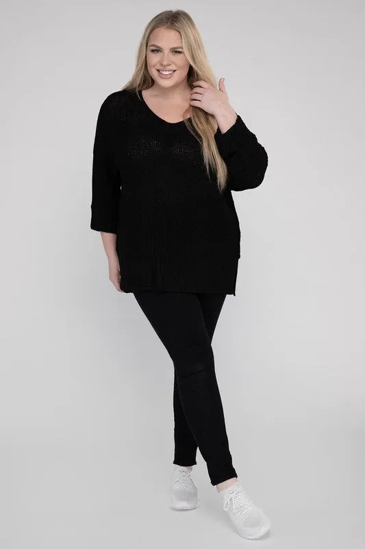 Crew Neck Knit Sweater, Various Colors, eesome (Plus Only)