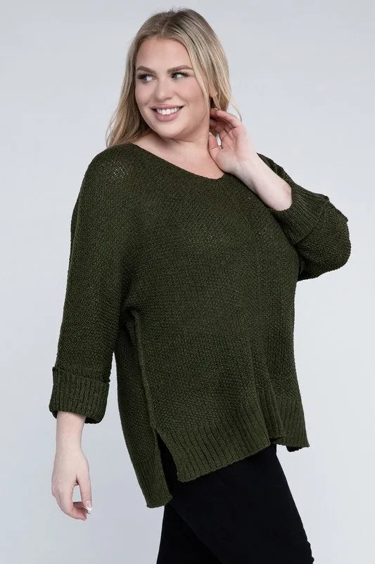 Crew Neck Knit Sweater, Various Colors, eesome (Plus Only)