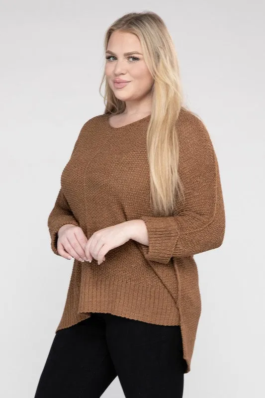 Crew Neck Knit Sweater, Various Colors, eesome (Plus Only)