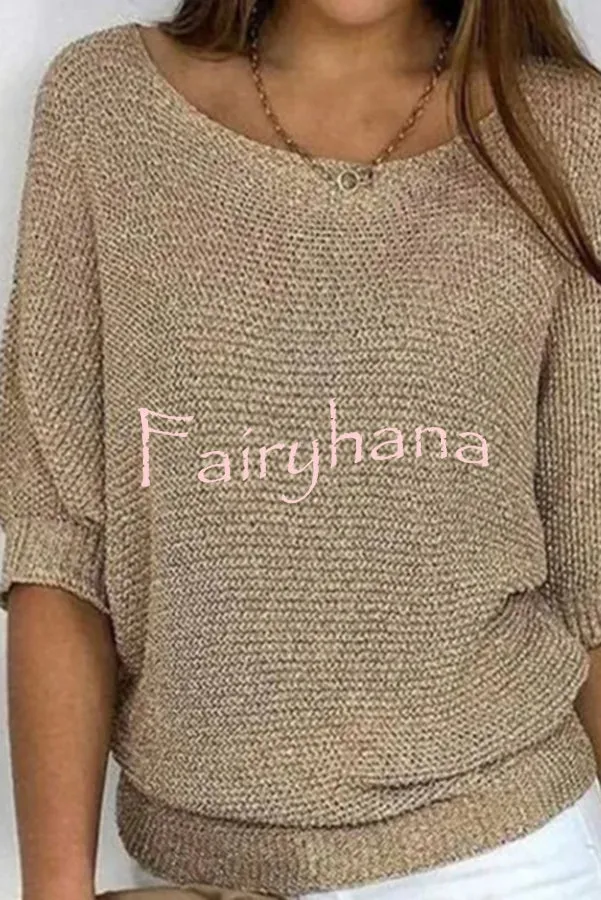 Crew Neck Knitted Half Sleeve Sweater