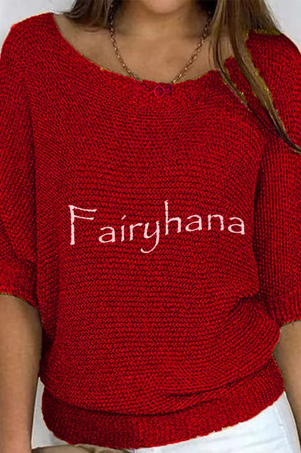 Crew Neck Knitted Half Sleeve Sweater