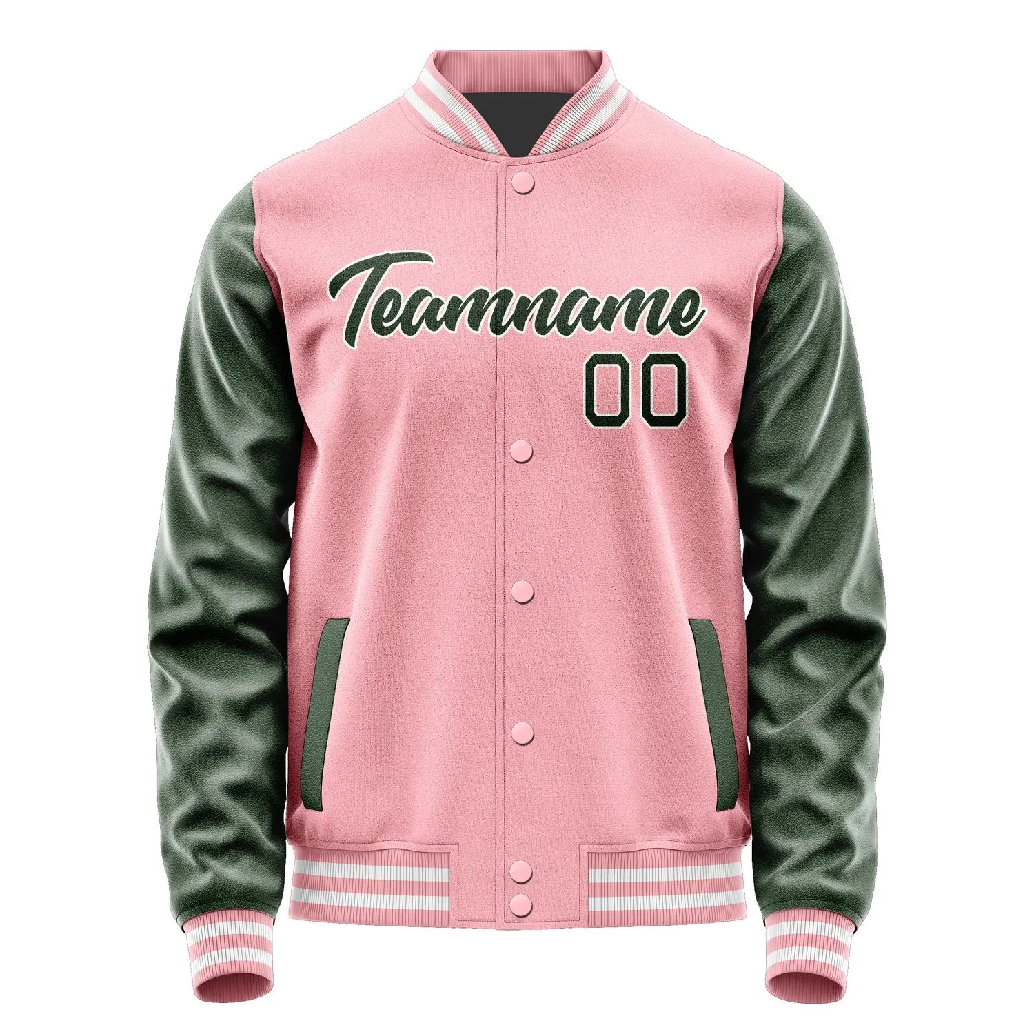 Custom Light Pink Dark Green Jacket