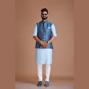 Diamond Pattern Half Jodhpuri Jacket With Kurta Pajama