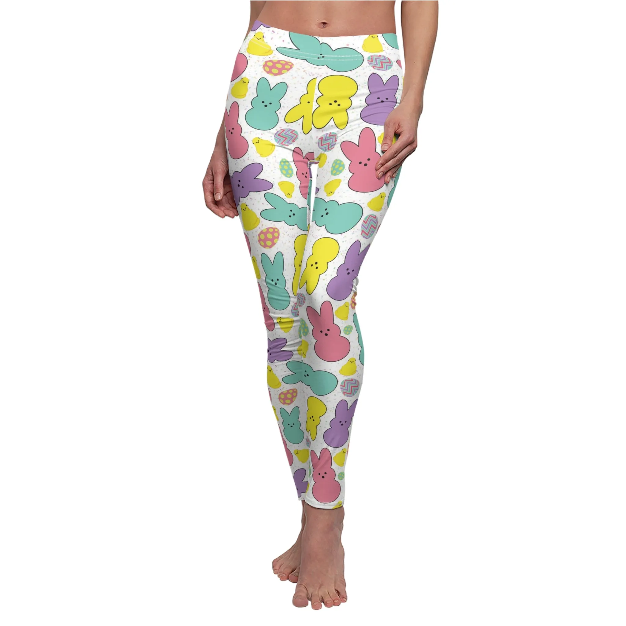 Easter Peeps Bunny Womens Leggings Stretch Pants - Saiko Studio