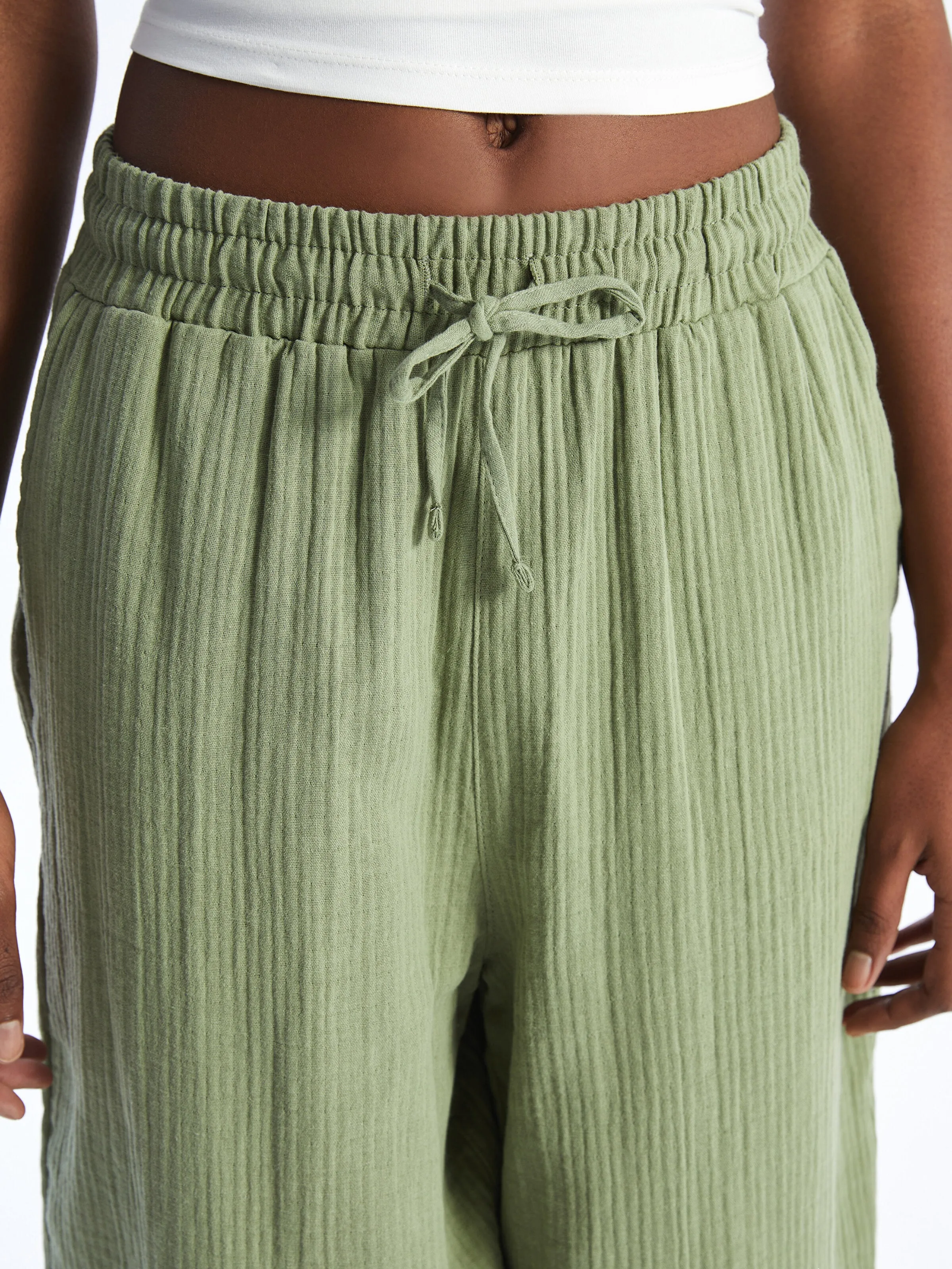 Elastic Waist Comfortable Fit Muslin Women Trousers