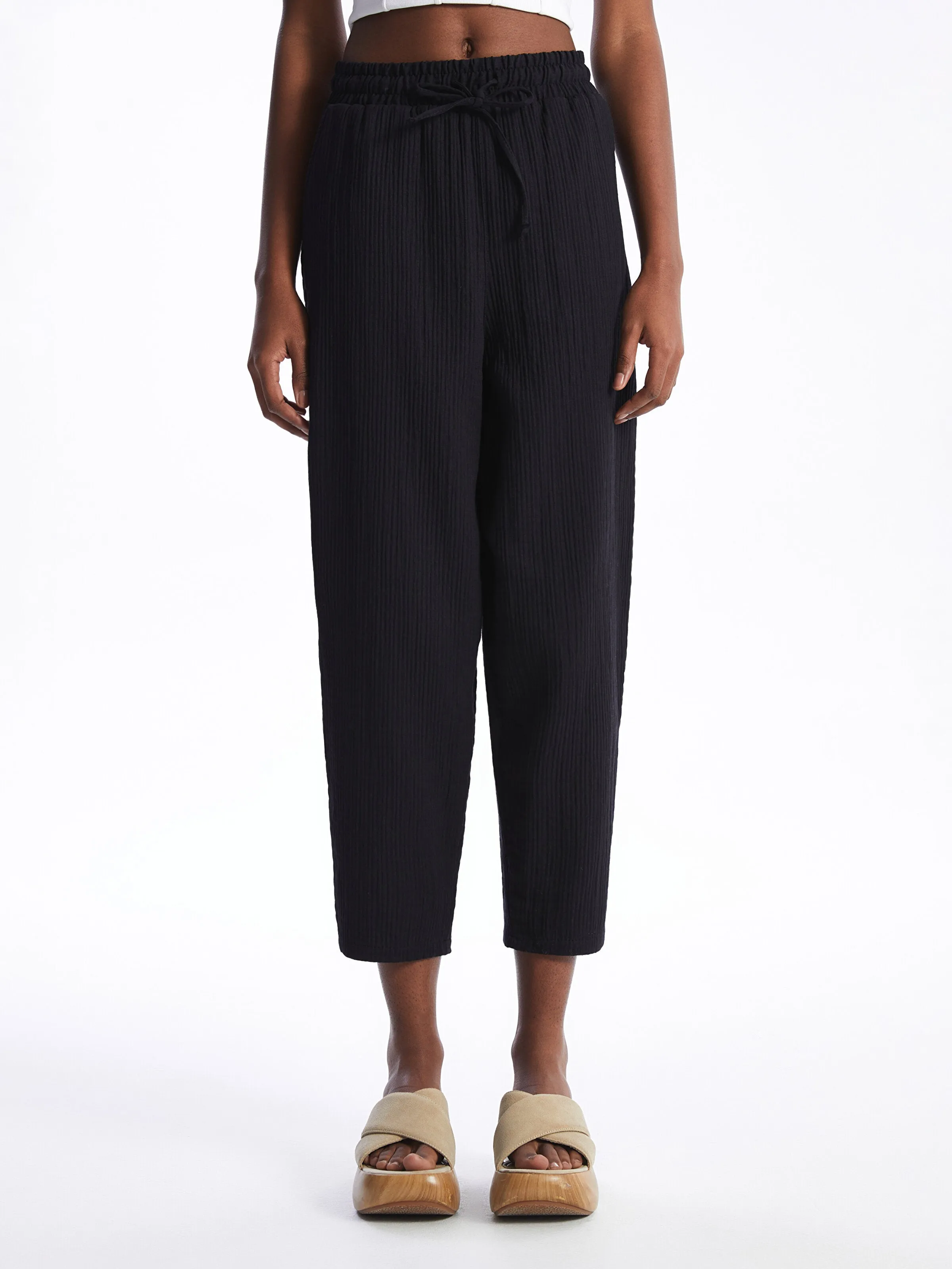 Elastic Waist Comfortable Fit Muslin Women Trousers