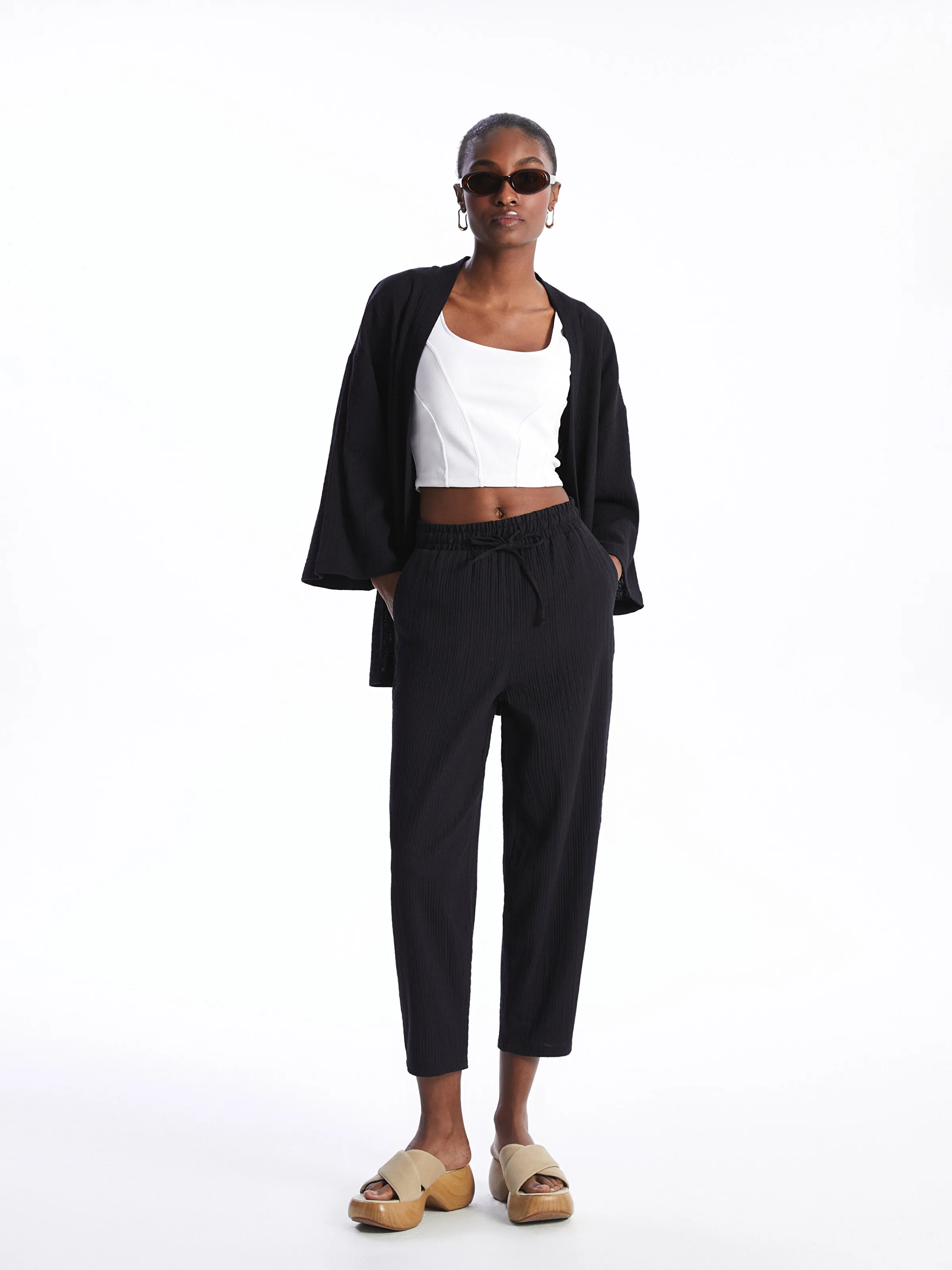 Elastic Waist Comfortable Fit Muslin Women Trousers