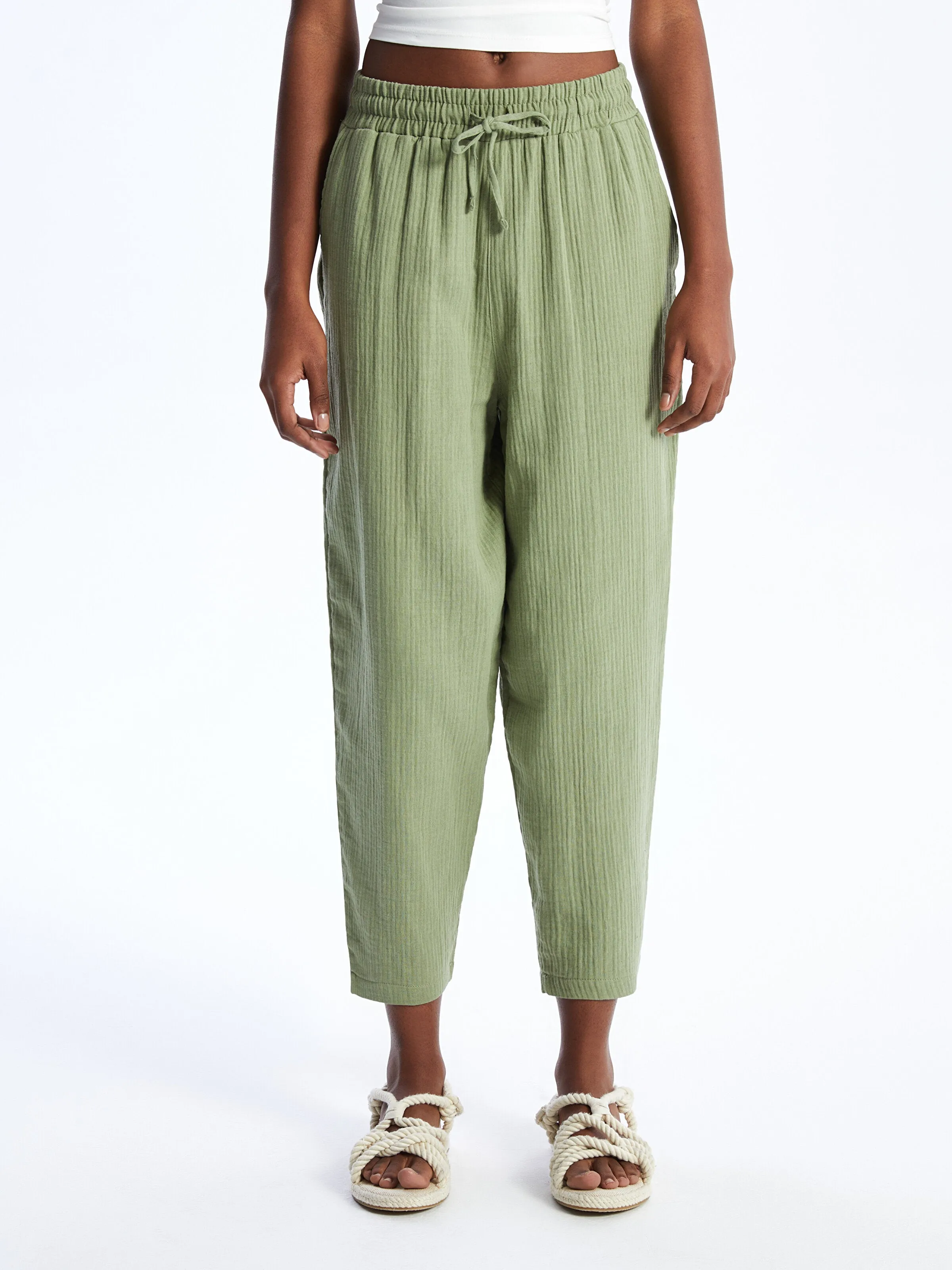 Elastic Waist Comfortable Fit Muslin Women Trousers