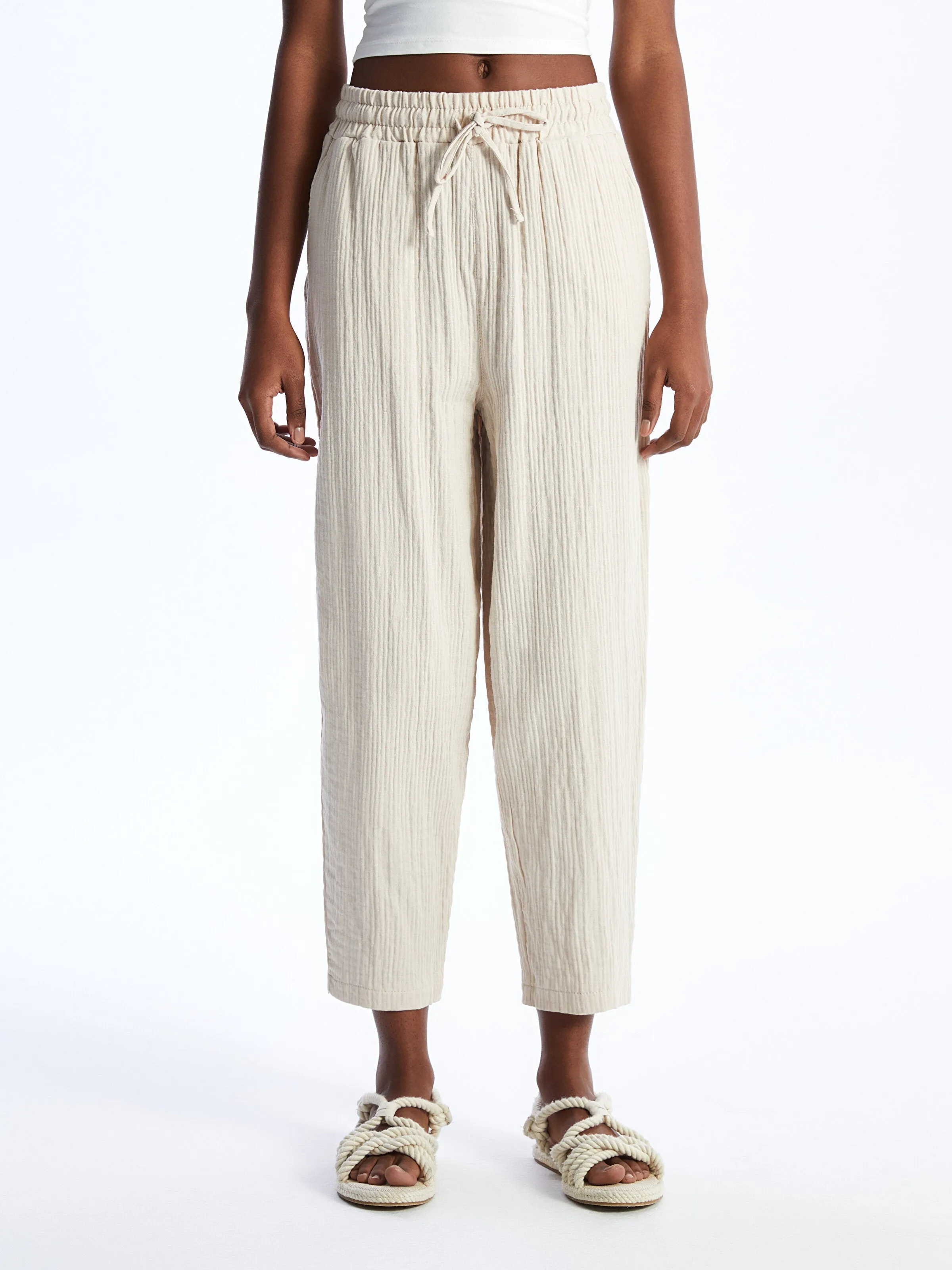 Elastic Waist Comfortable Fit Muslin Women Trousers