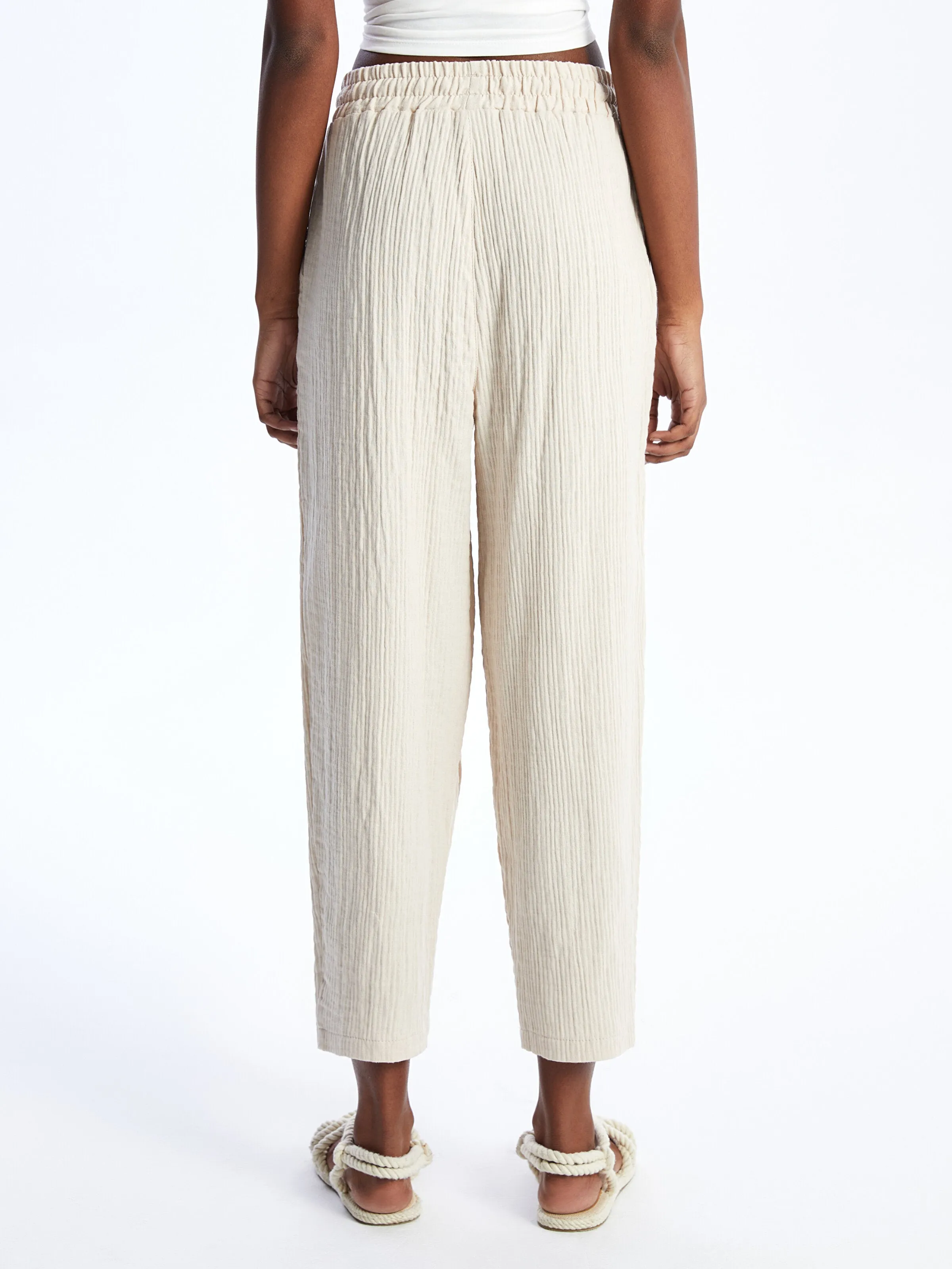 Elastic Waist Comfortable Fit Muslin Women Trousers
