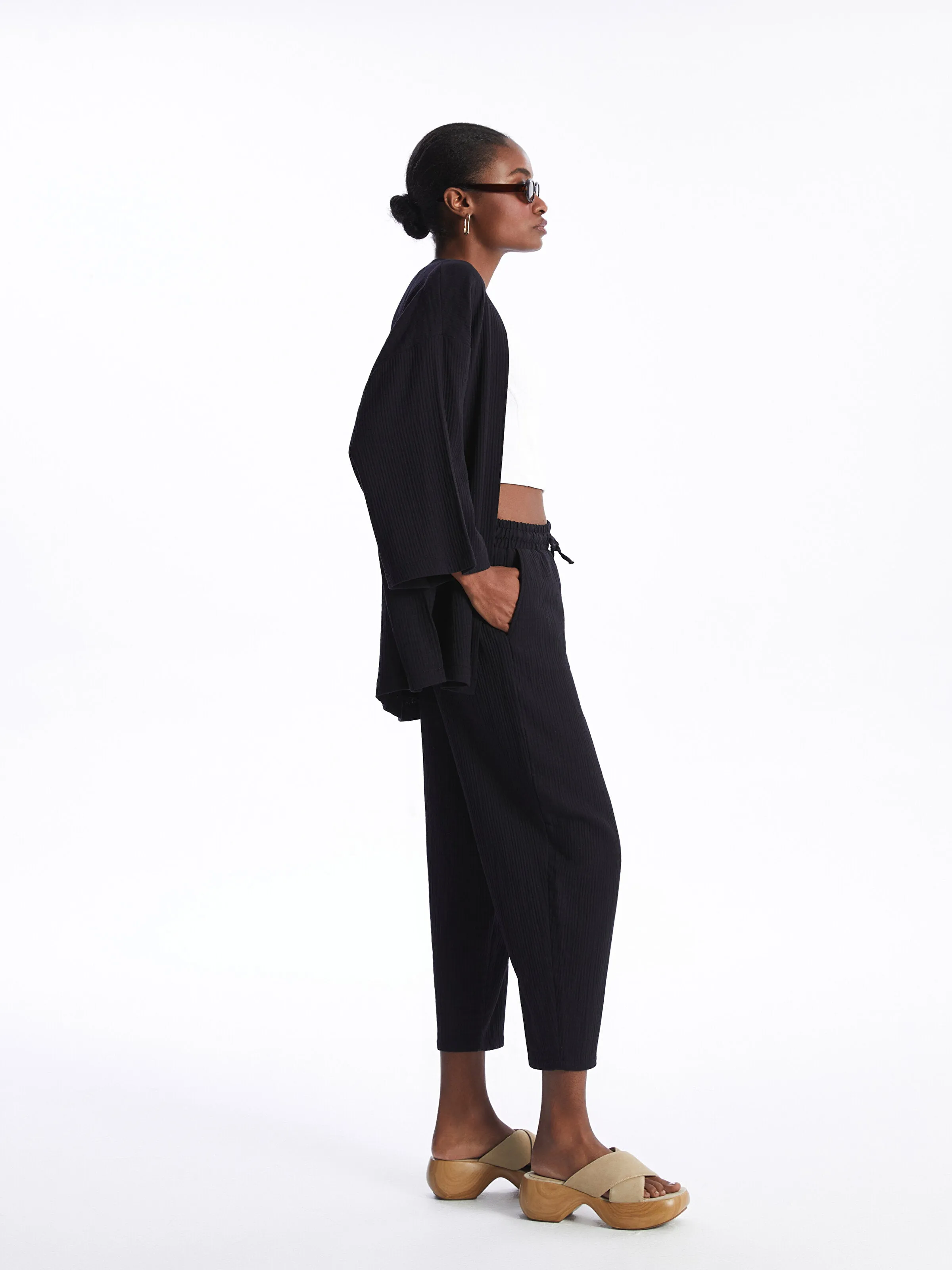 Elastic Waist Comfortable Fit Muslin Women Trousers