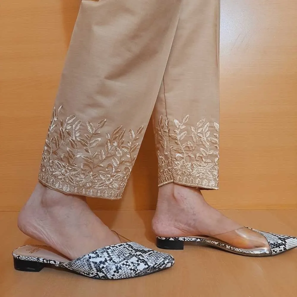 Embroided – Cotton Trouser – Beige – ZT365