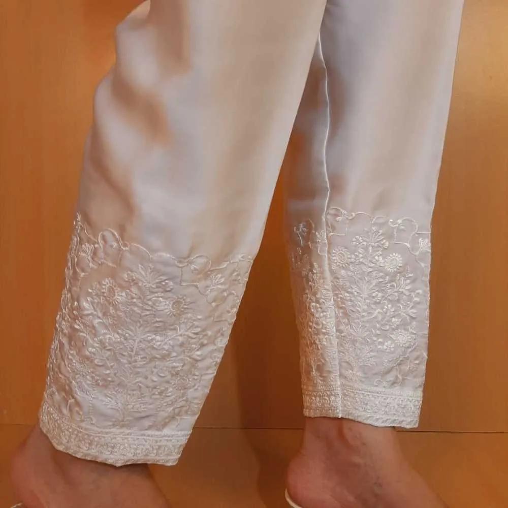 Embroided Silk Trouser - White - ZT514