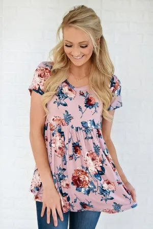 Ever After Floral Babydoll Top ~ Soft Mauve