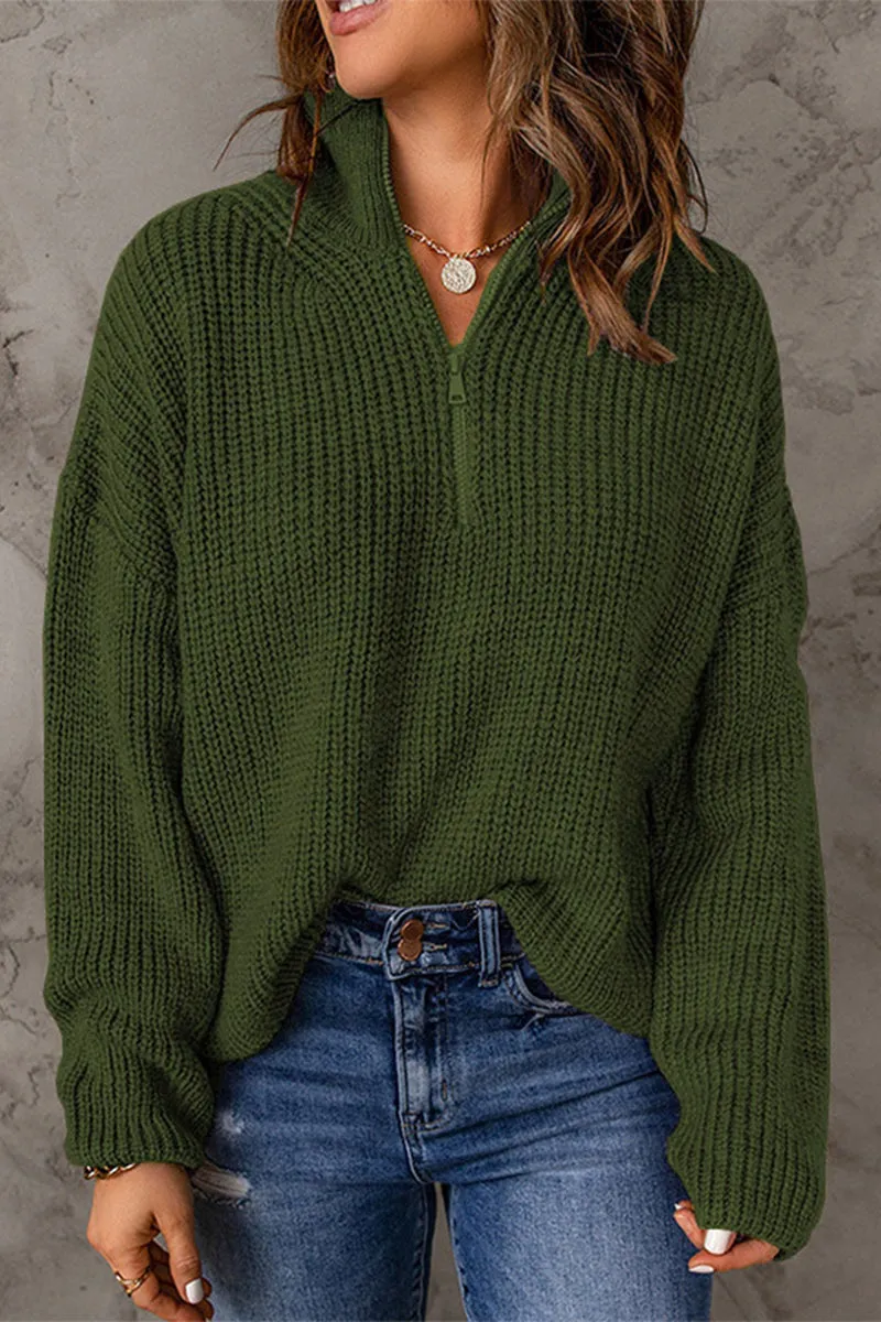 Fashion Solid Zipper Zipper Collar Sweaters(8 Colors)