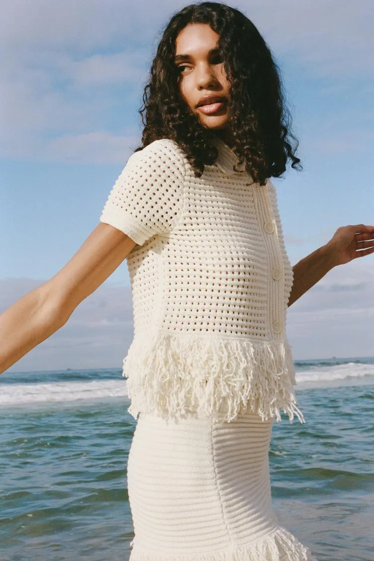 Fringed Check Knit Jacket