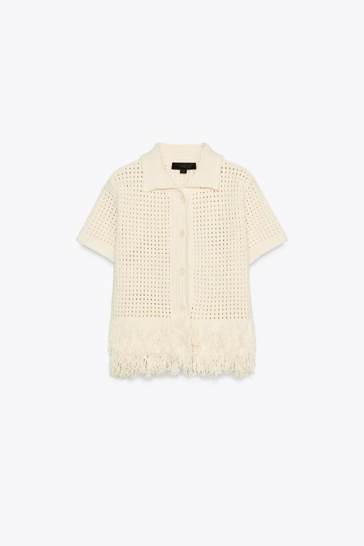 Fringed Check Knit Jacket