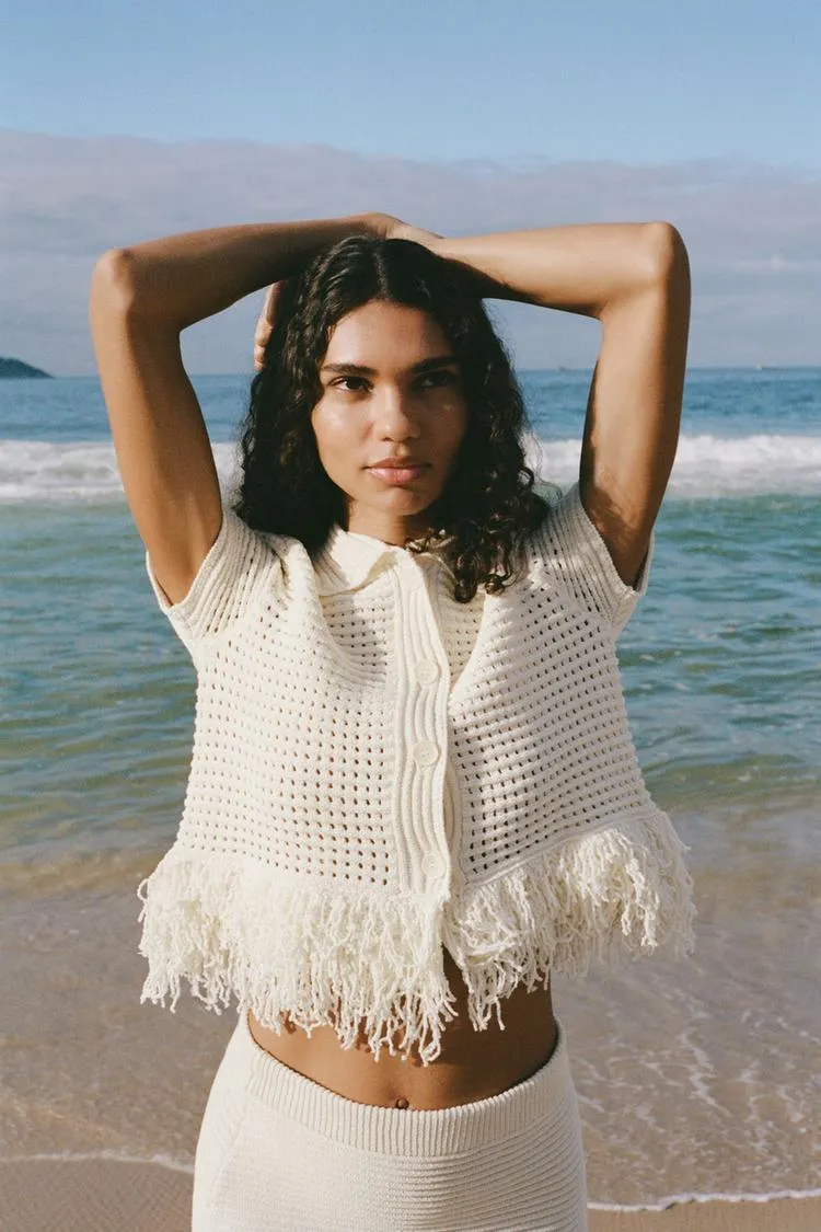Fringed Check Knit Jacket