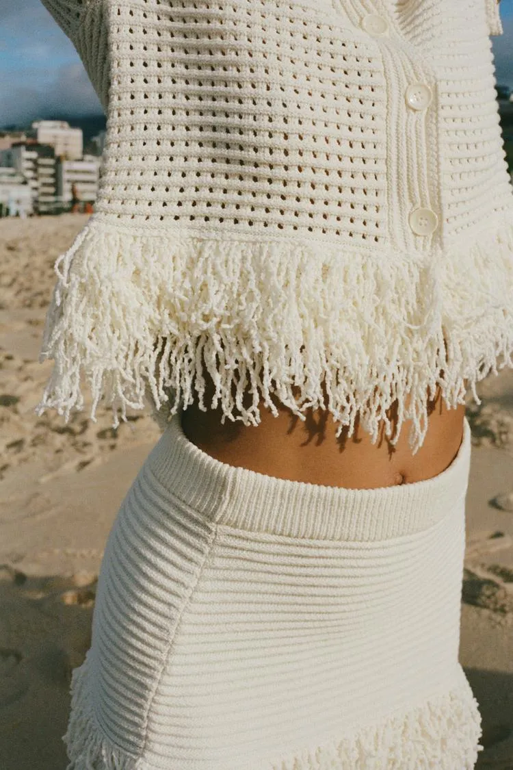 Fringed Check Knit Jacket