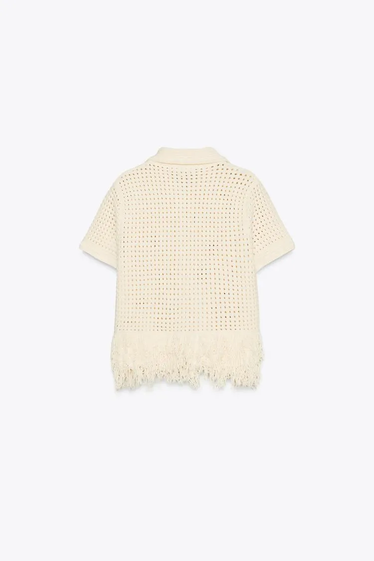 Fringed Check Knit Jacket