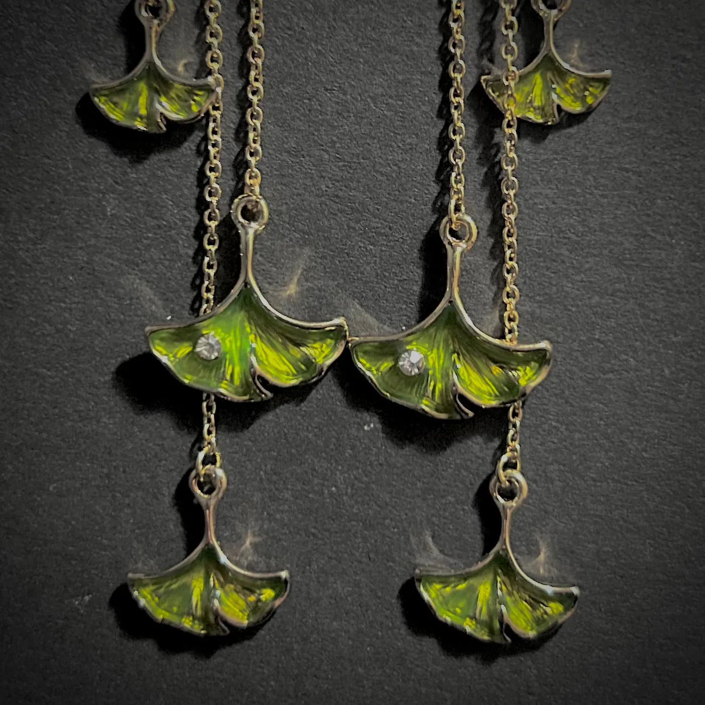 Ginkgo Leaf Enamel Stud Earrings with Ear Jacket